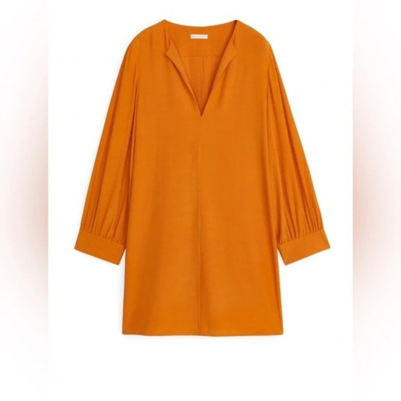 Arket Tunic Dress Orange Mini Crepe Long Sleeve Women's A-line US 12 L NWOT - Picture 1 of 13